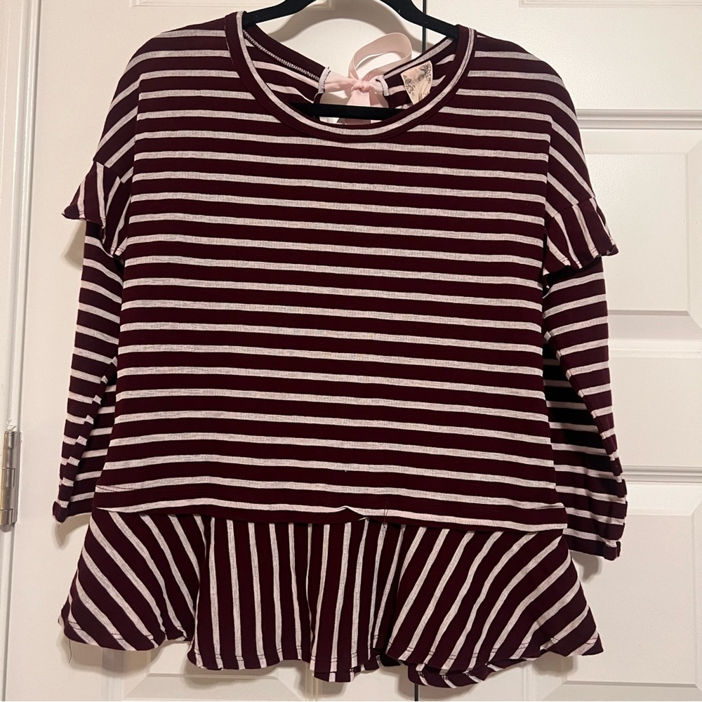 Blu Pepper Maroon and White Striped Top